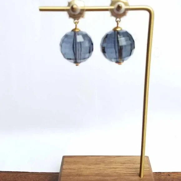 NWT J Crew Large Acrylic Blue Gray Ball Drop Earrings CZ Stud - Picture 9 of 9